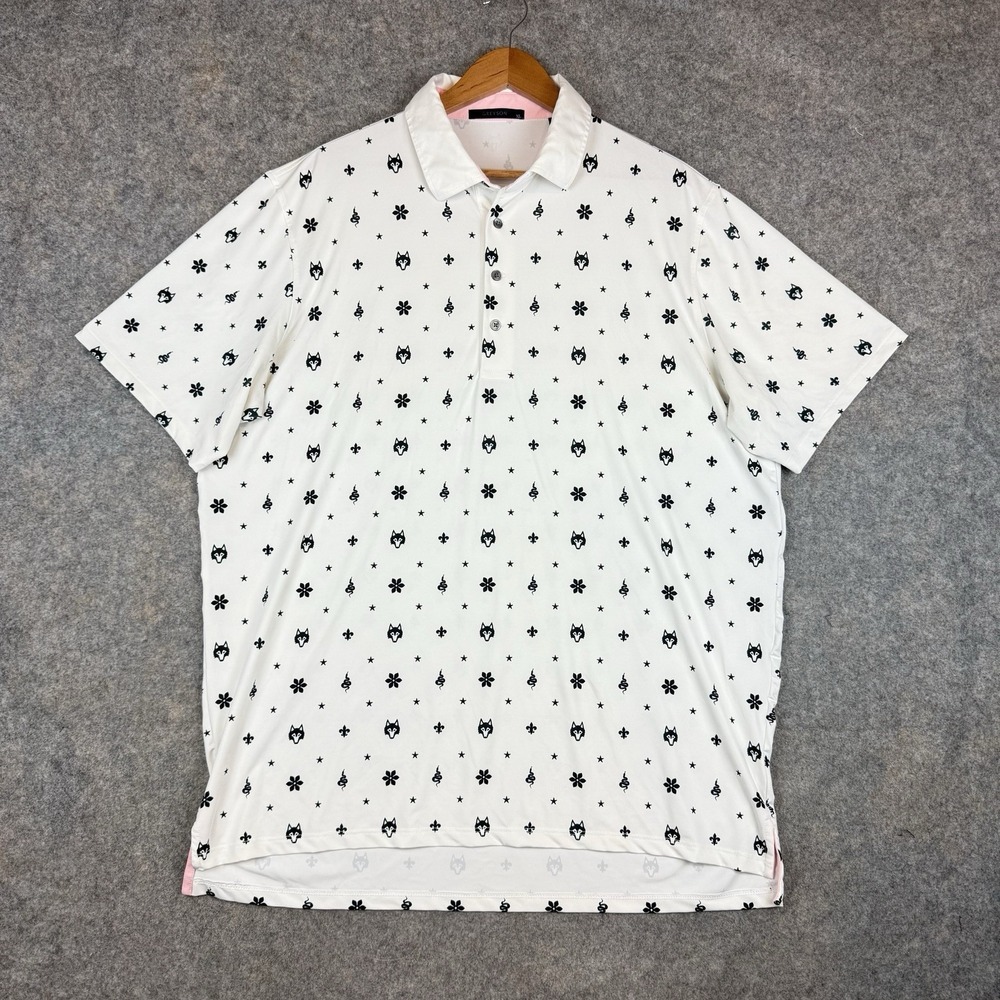 Greyson Polo Shirt Mens XL White Snake Wolf AOP  Golf Performance Tennis